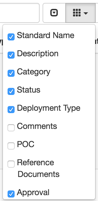 column selection drop-down