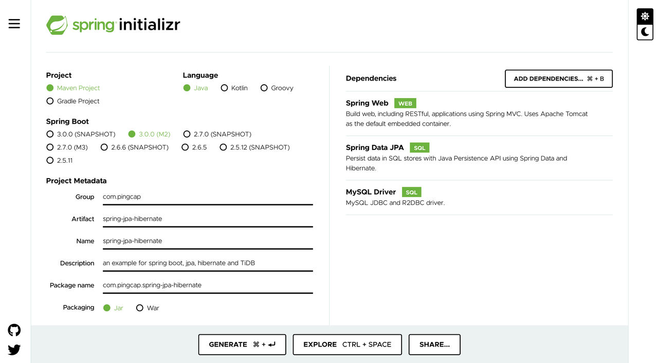 Spring Initializr Configuration