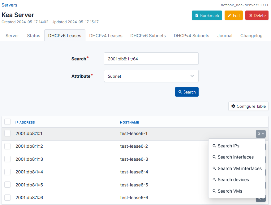 Screenshot of DHCP leases