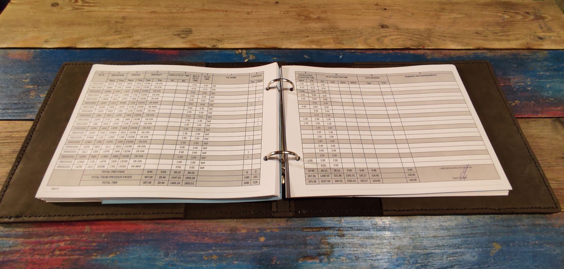 Pilot logbook