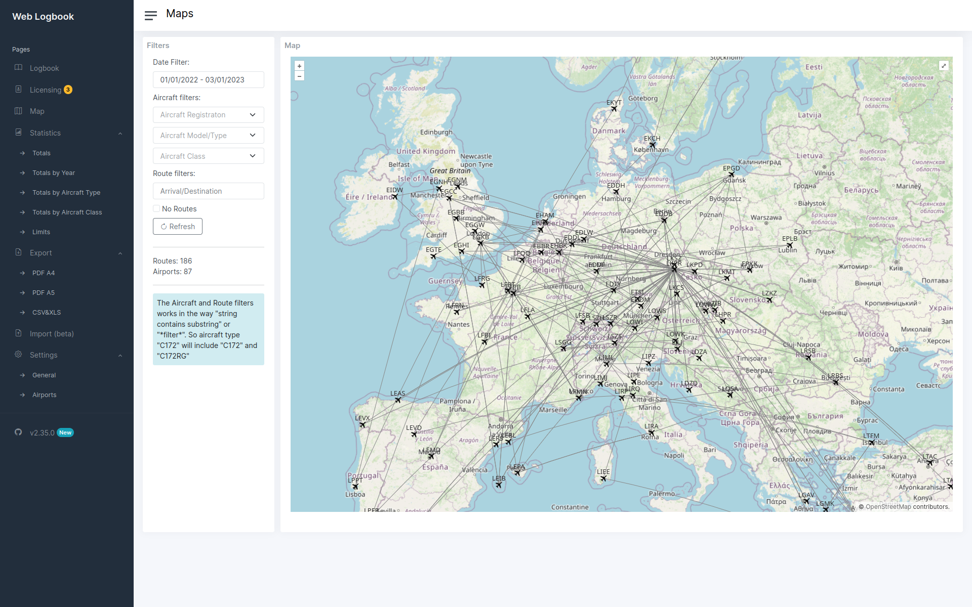 Map of the flights