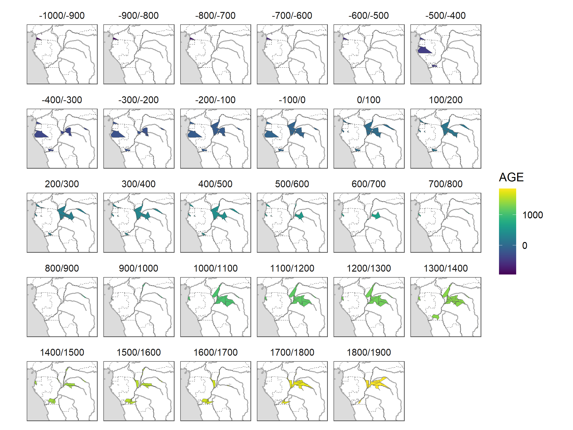 Fig. 2: Map of the distribution areas of pottery styles through time