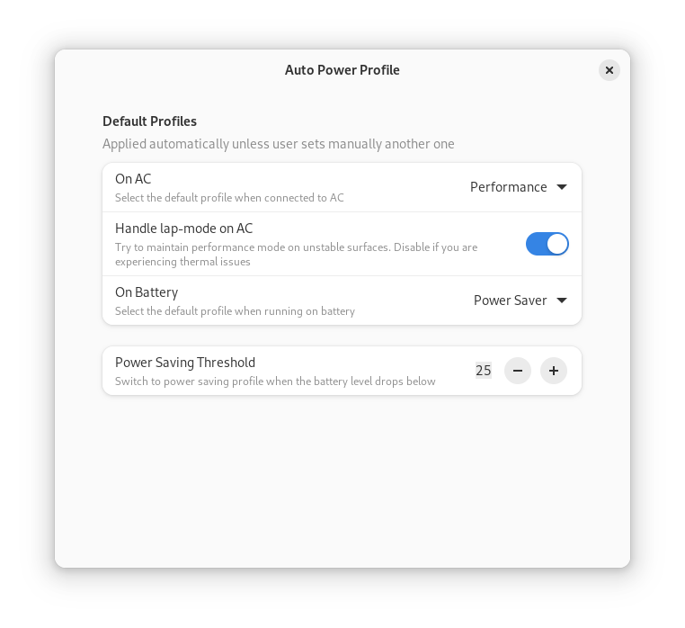 Settings window