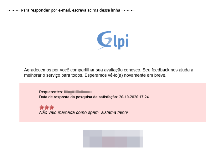 Resposta da pesquisa de satisfação (Satisfaction survey answer)