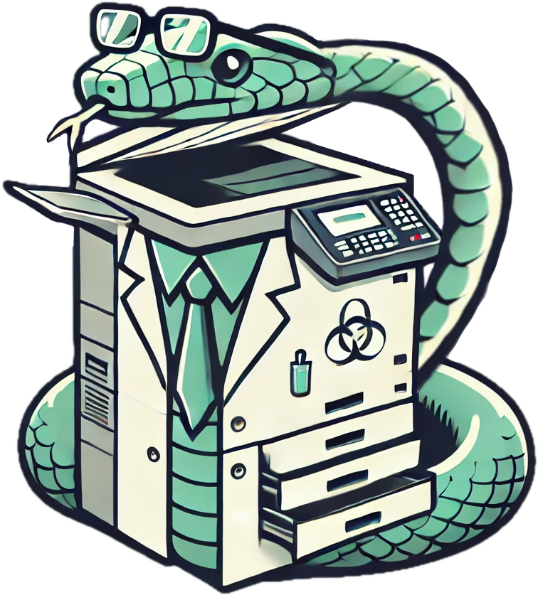 Python Template logo, created using ChatGPT 4o on 10 September 2024 using prompt "generate a logo of a copier that looks like a snake-scientist"