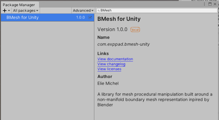 BMesh package in the Package Manager