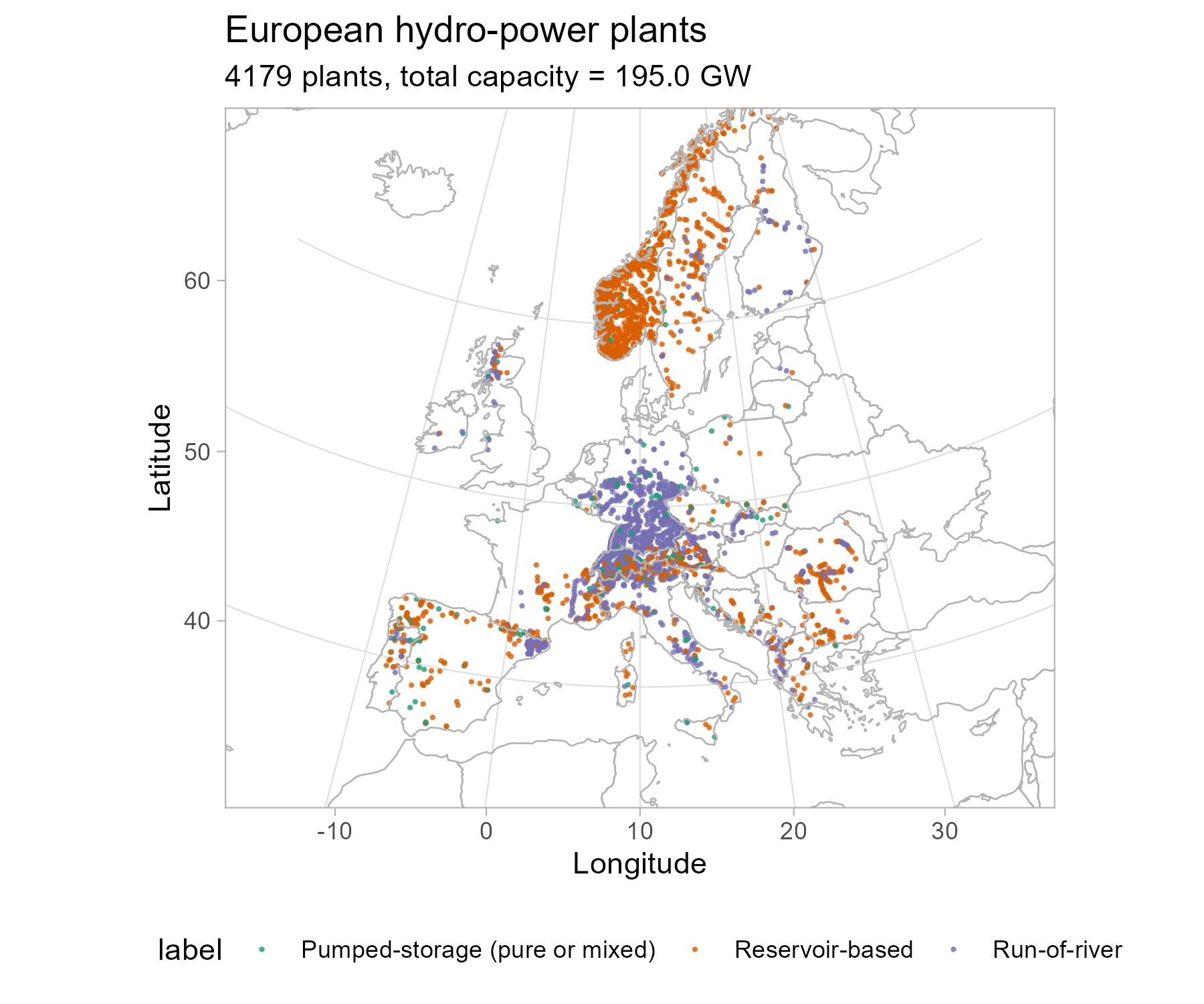 map of hydro-power plants