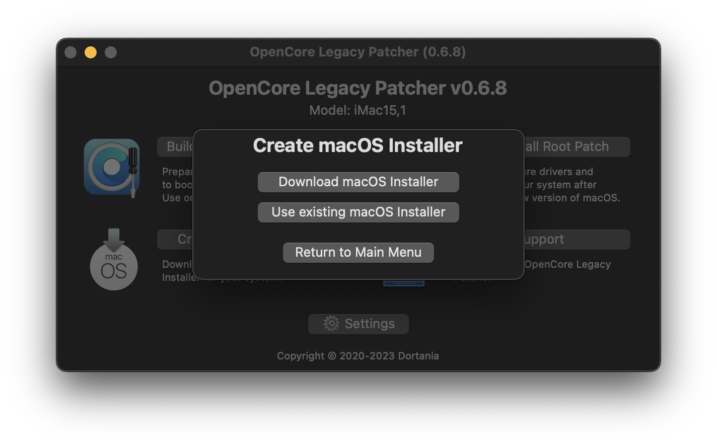 OCLP GUI Installer Create Installer Menu