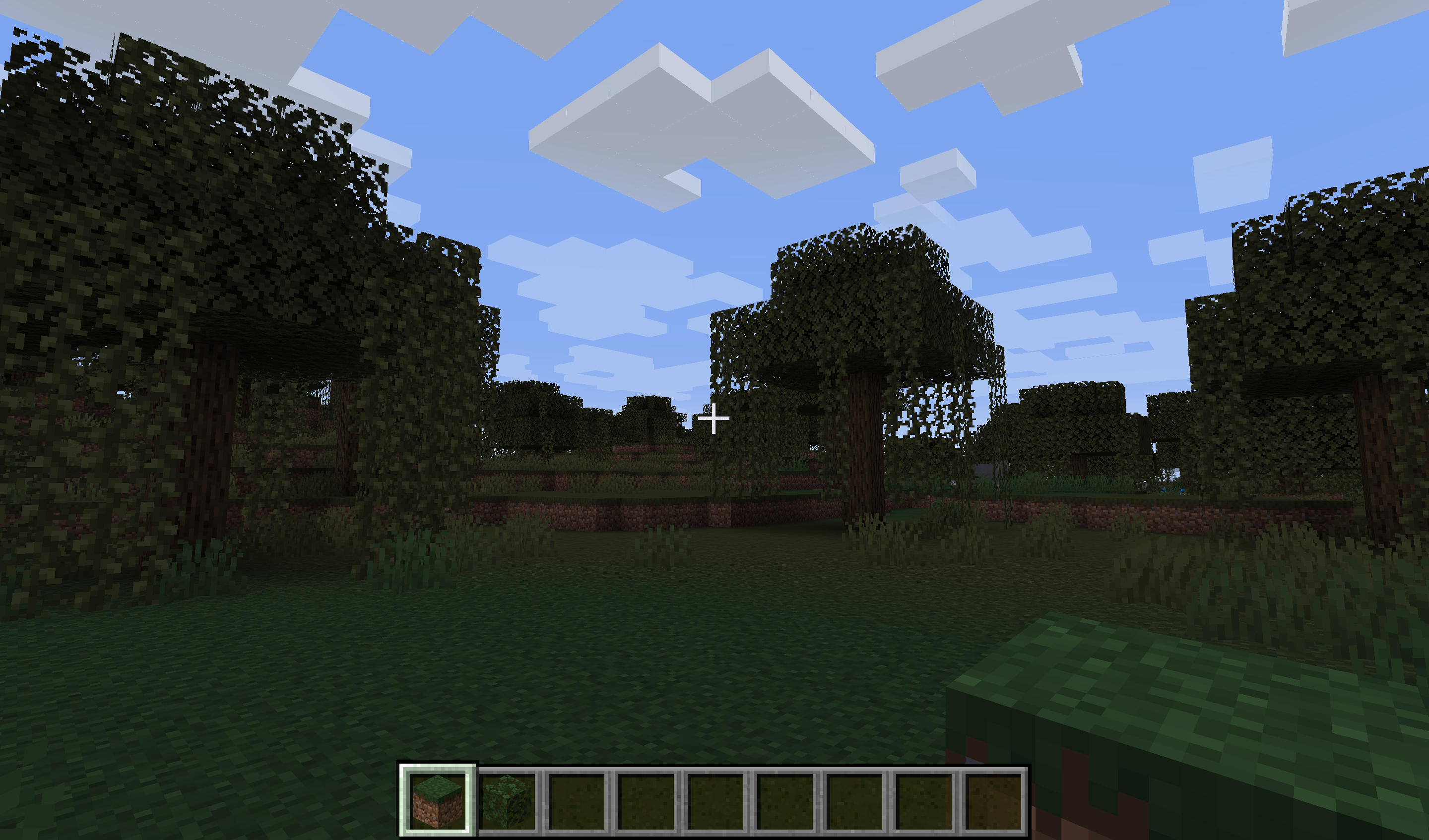 A grass block item in a dark forest biome