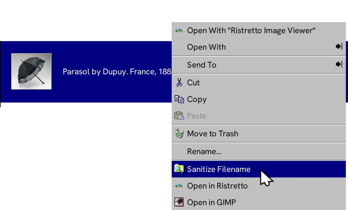 Custom action in thunar's context menu when you right click a file.