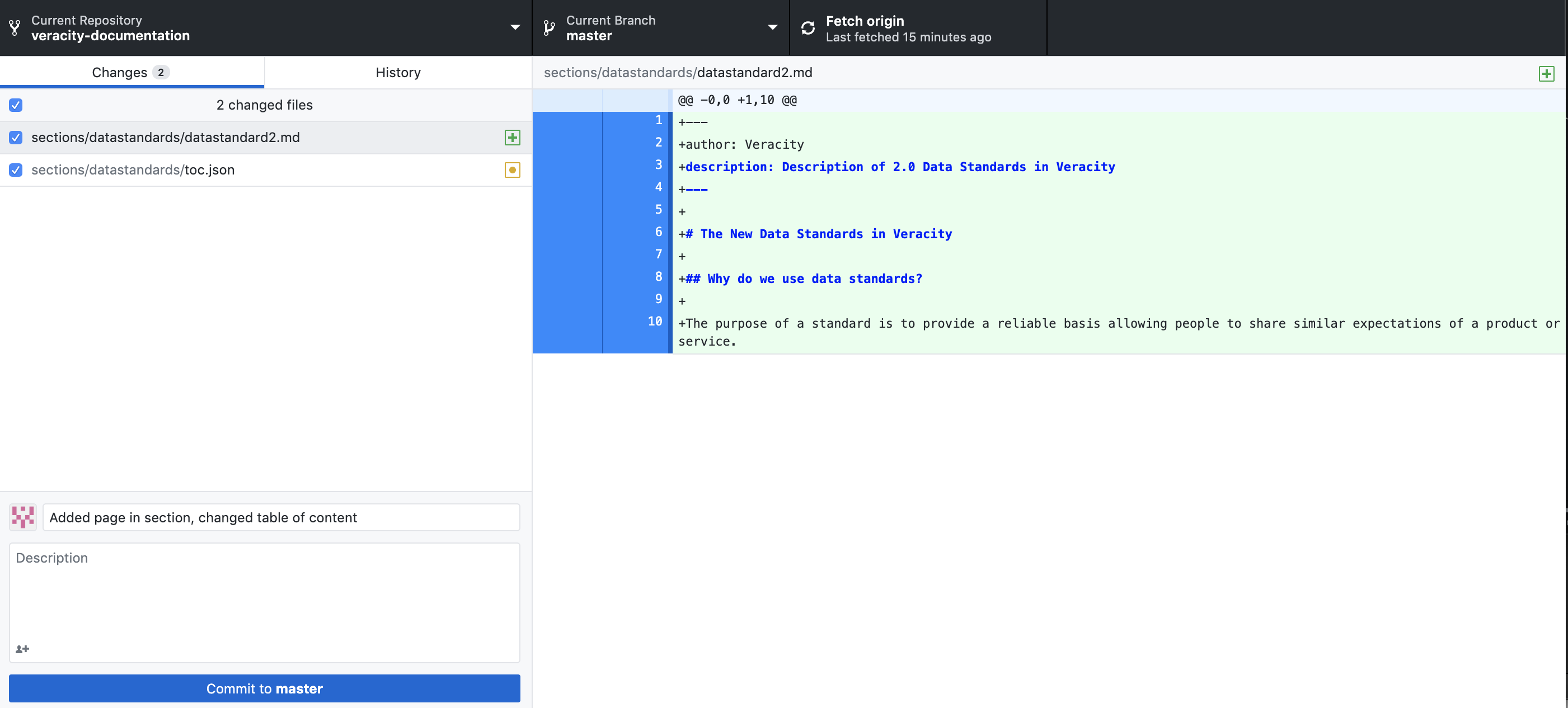 Changes in GitHub Desktop