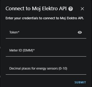 Screenshot of a Moj Electro setup in Home Assistant.