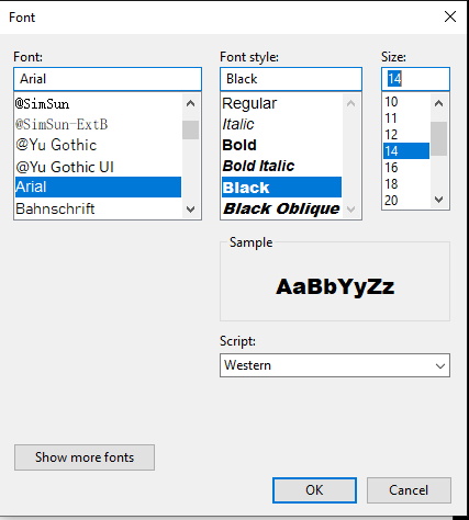 font dialog