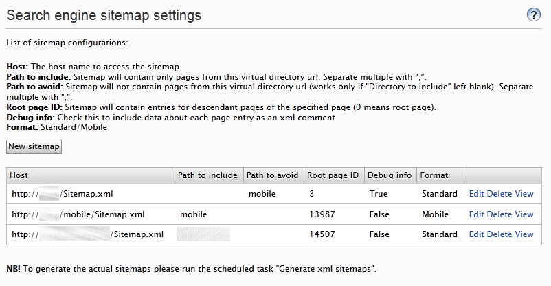 Configure sitemaps