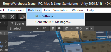 Robotics drop-down with ROS Settings selected