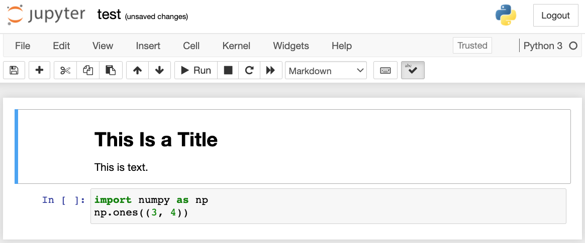 Markdown and code cells in the "text.ipynb" file.