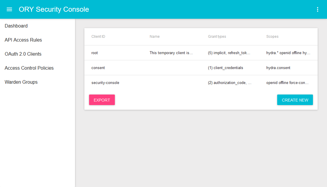 ORY Security Console