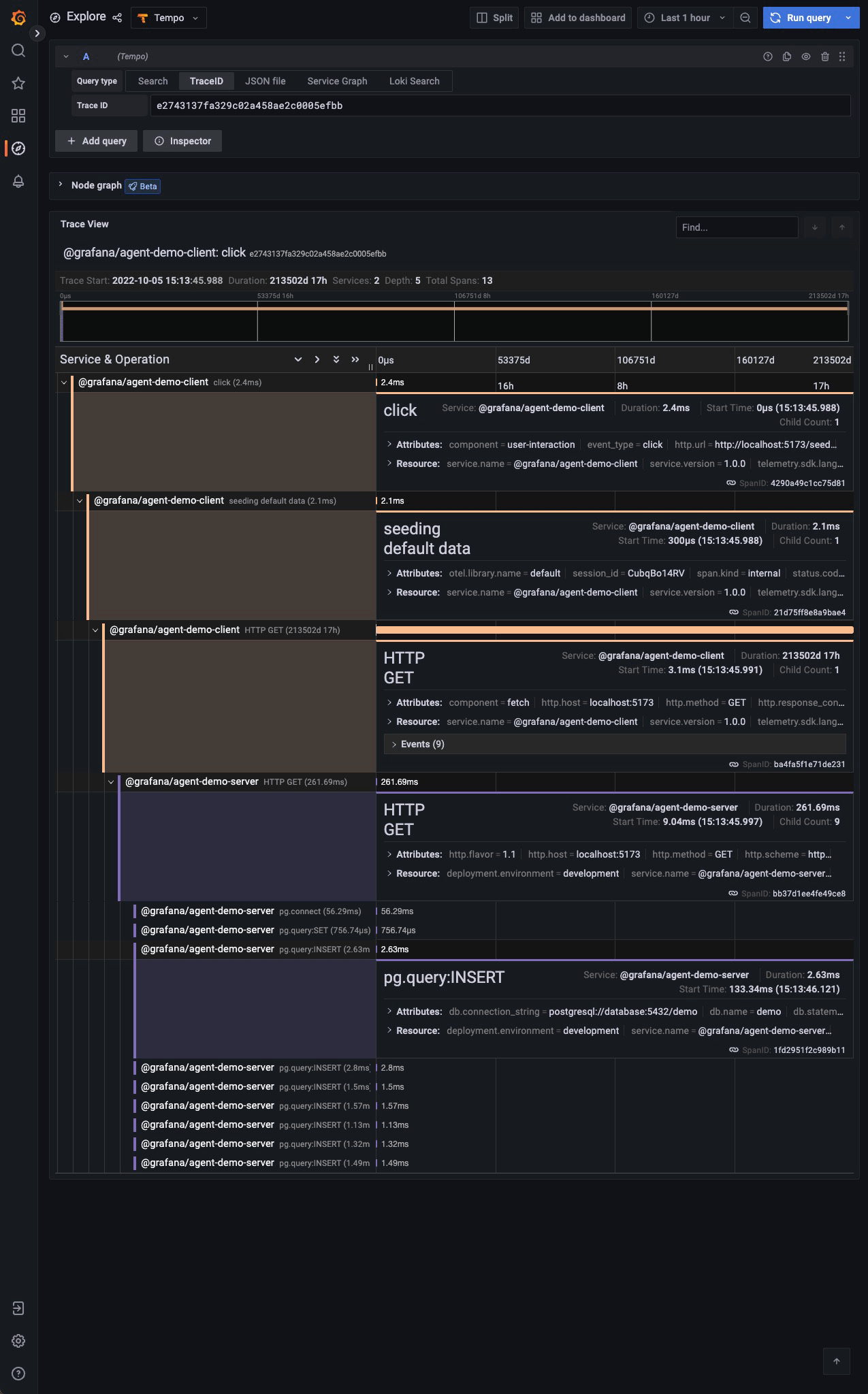 Traces for Seed page with successfull run