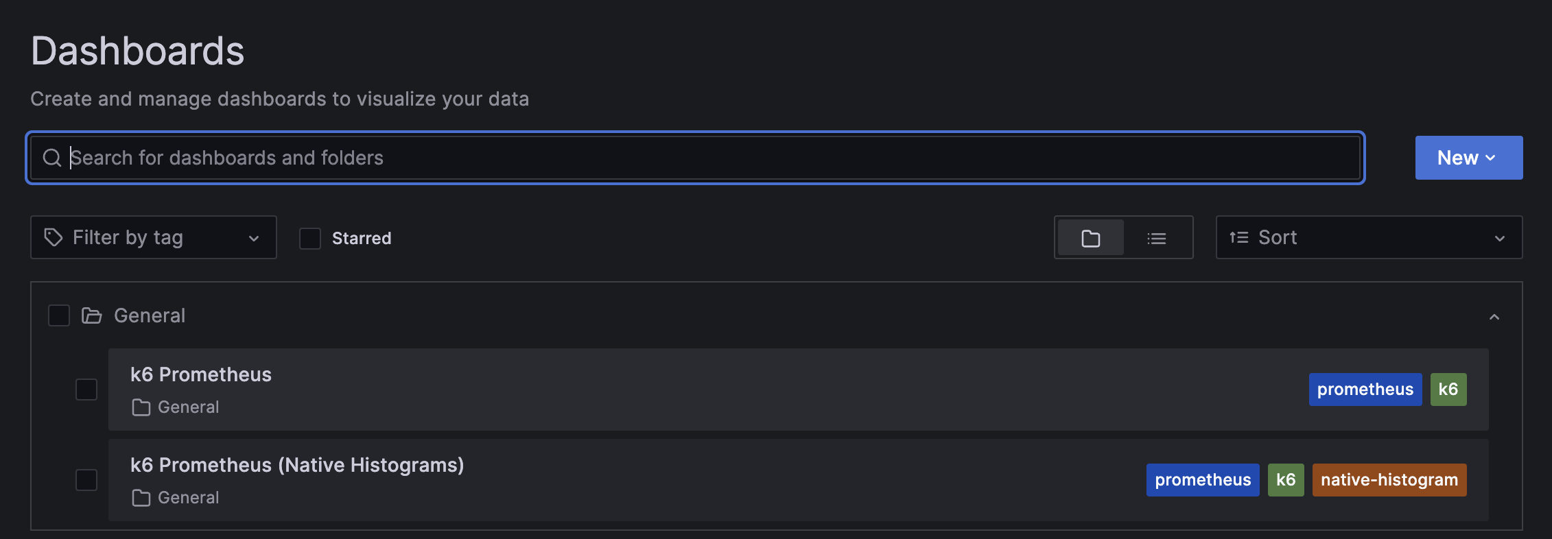 k6 provisioned dashboards