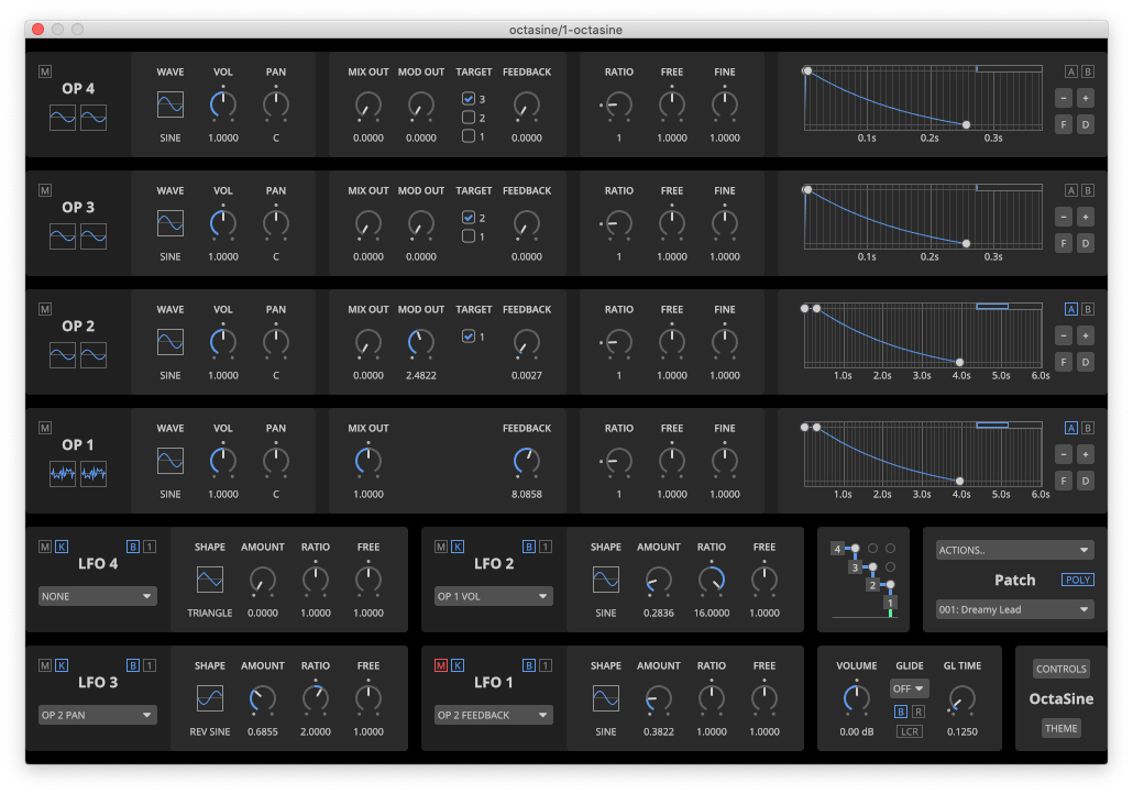 Screenshot of OctaSine in dark mode