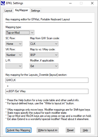 EPKL settings dialog