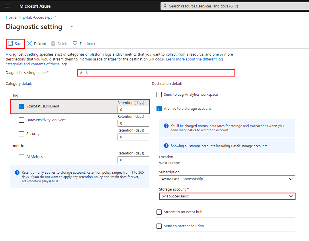 Save Diagnostic Setting