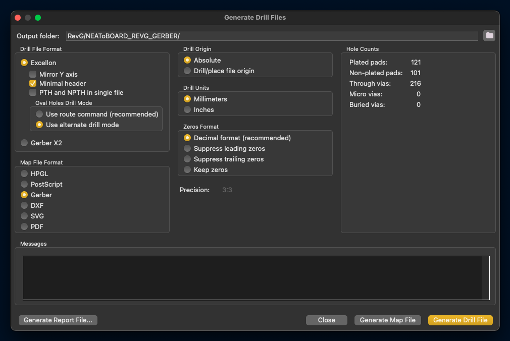 KiCad drill settings