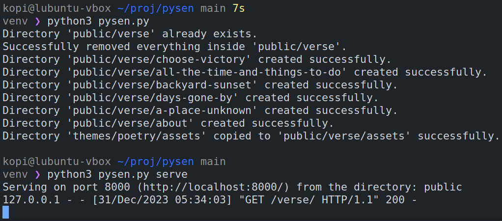 Screenshot of pysen.py running in terminal