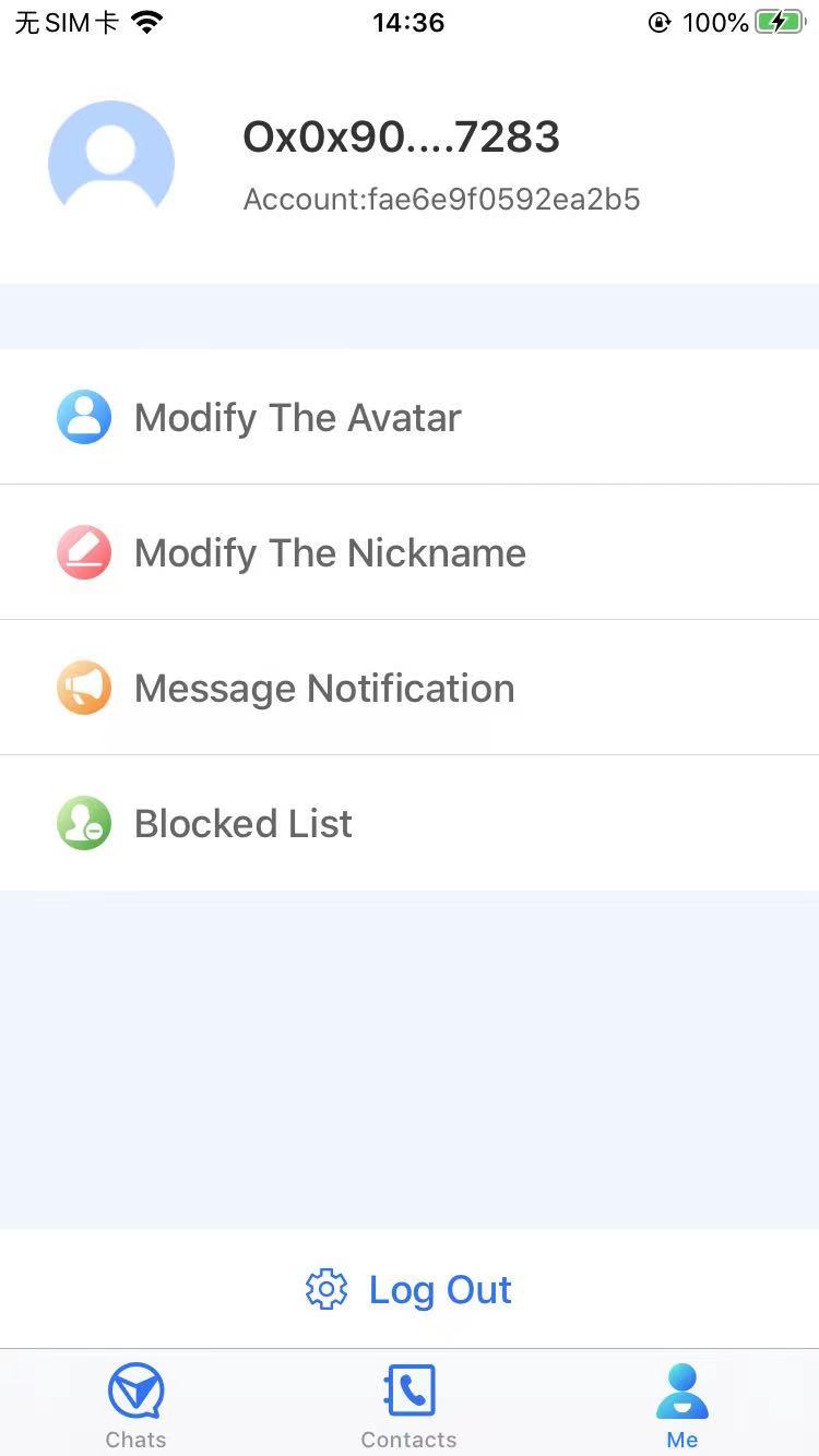 App screenshot - account settings