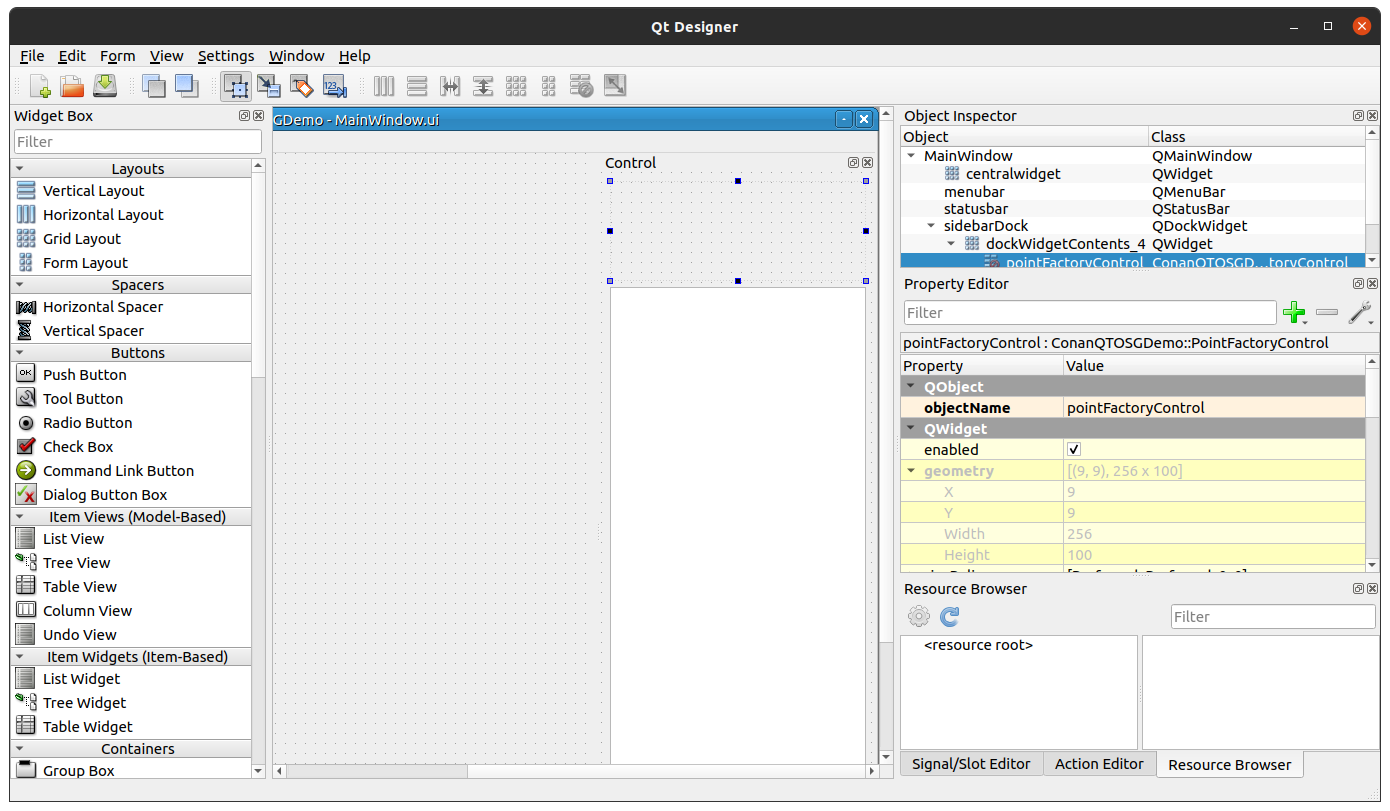 Screenshot of Qt Designer