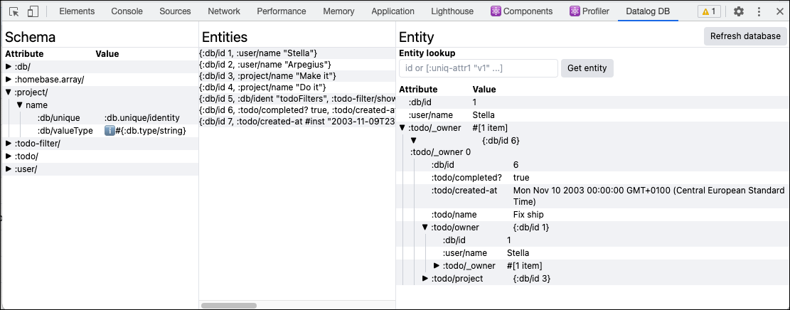 View of a loaded db in the Chrome panel