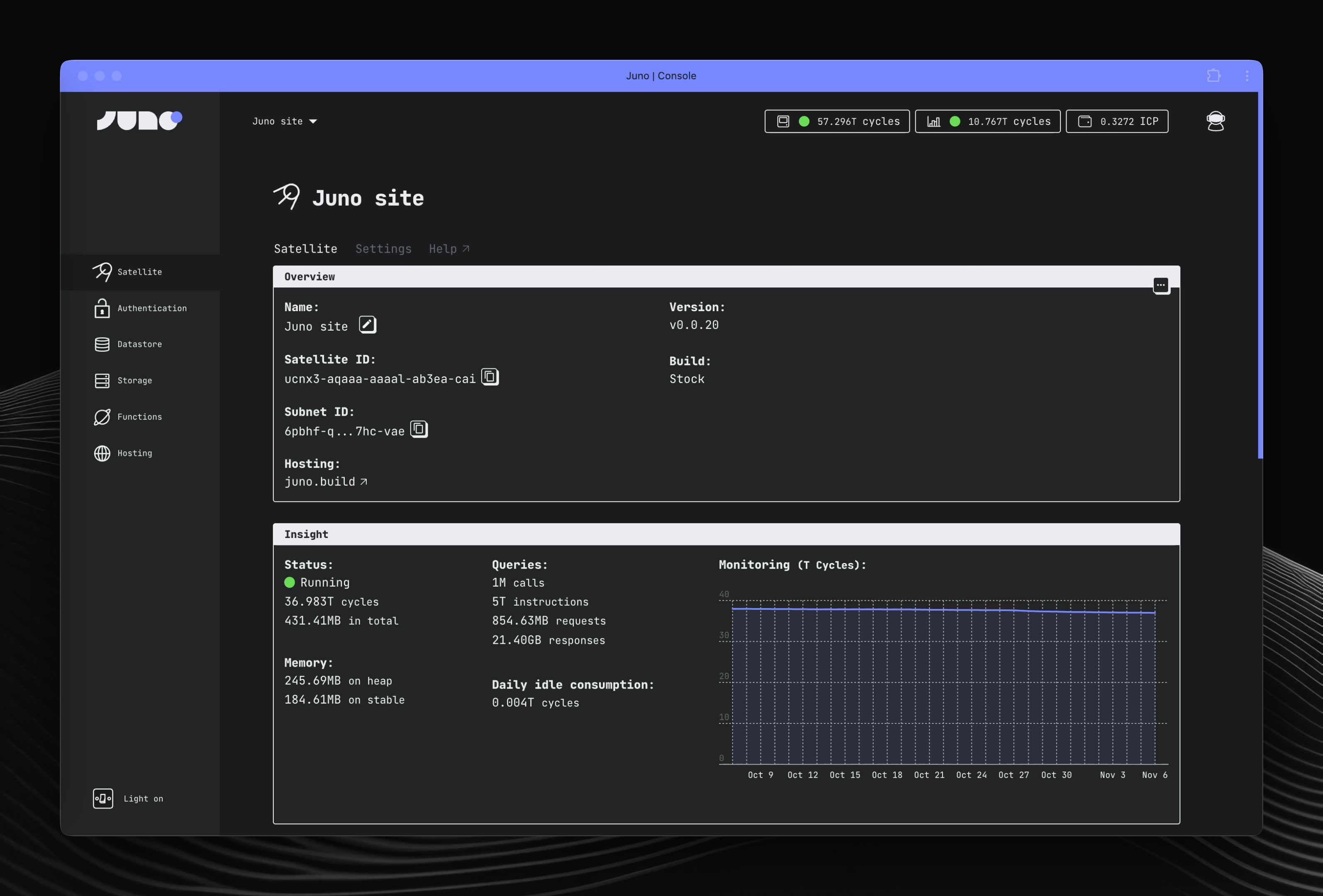 A screenshot of the Juno Console