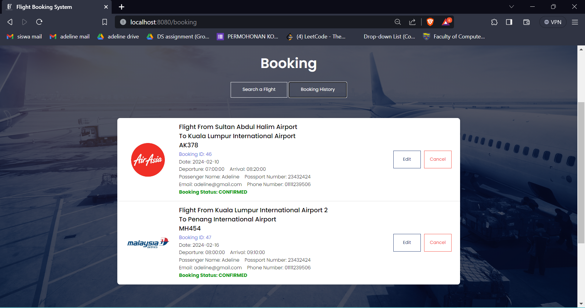 Booking History