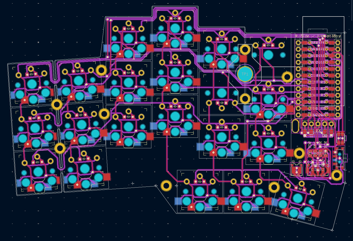 Ergonomic Split Keyboard in KiCad's PCB Editor 