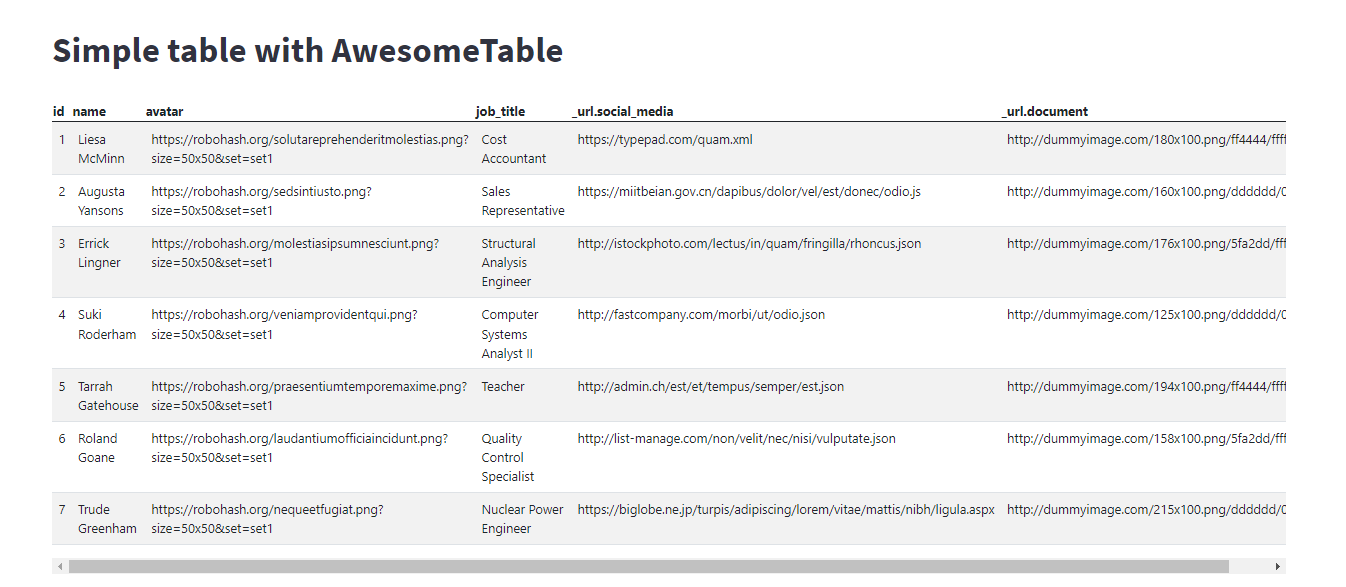 Simple Table w/ AwesomeTable