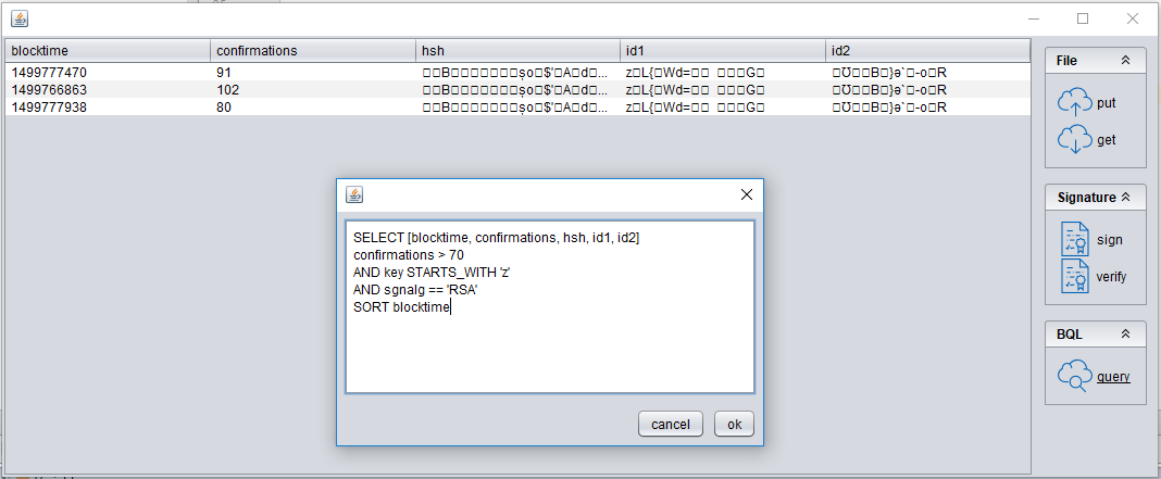 Figure 1: Entering a BQL query through the user interface