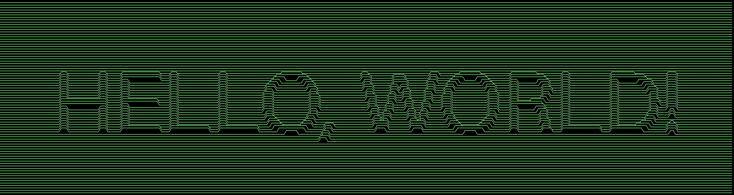 A ridge plot showing the words Hello World in a pseudo 3D fashion