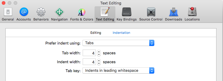 Xcode indent settings