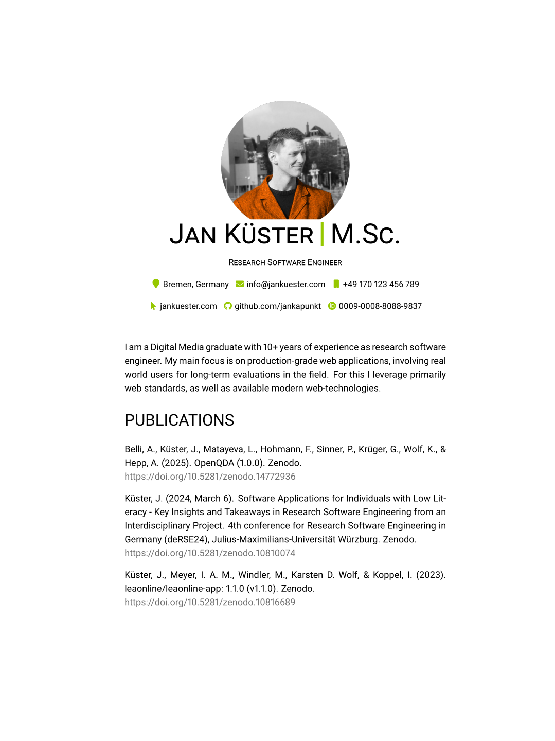 Minimalistic Layout CV example preview