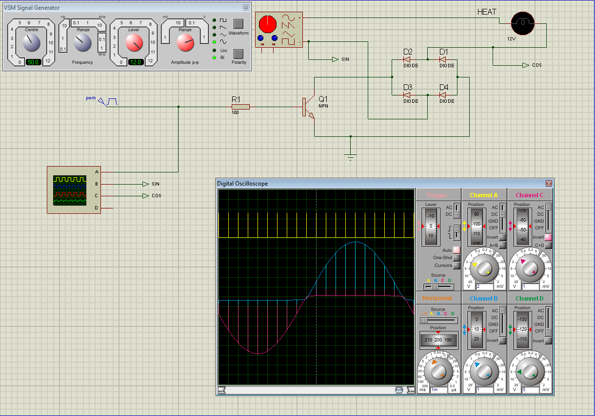 Schematic: PWM output modulating alternating current (AC) at 1% duty cycle