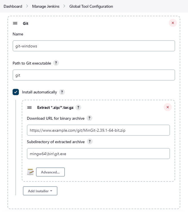 Configure MinGit for Windows to install automatically