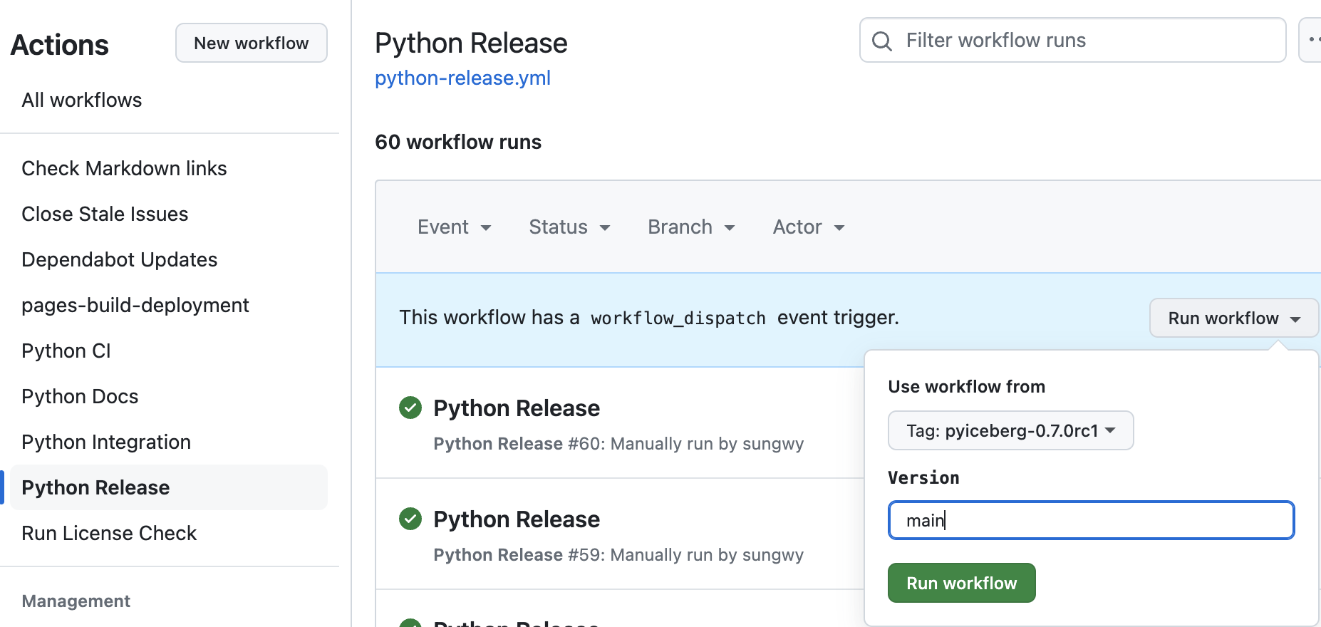 Github Actions Run Workflow for SVN Upload