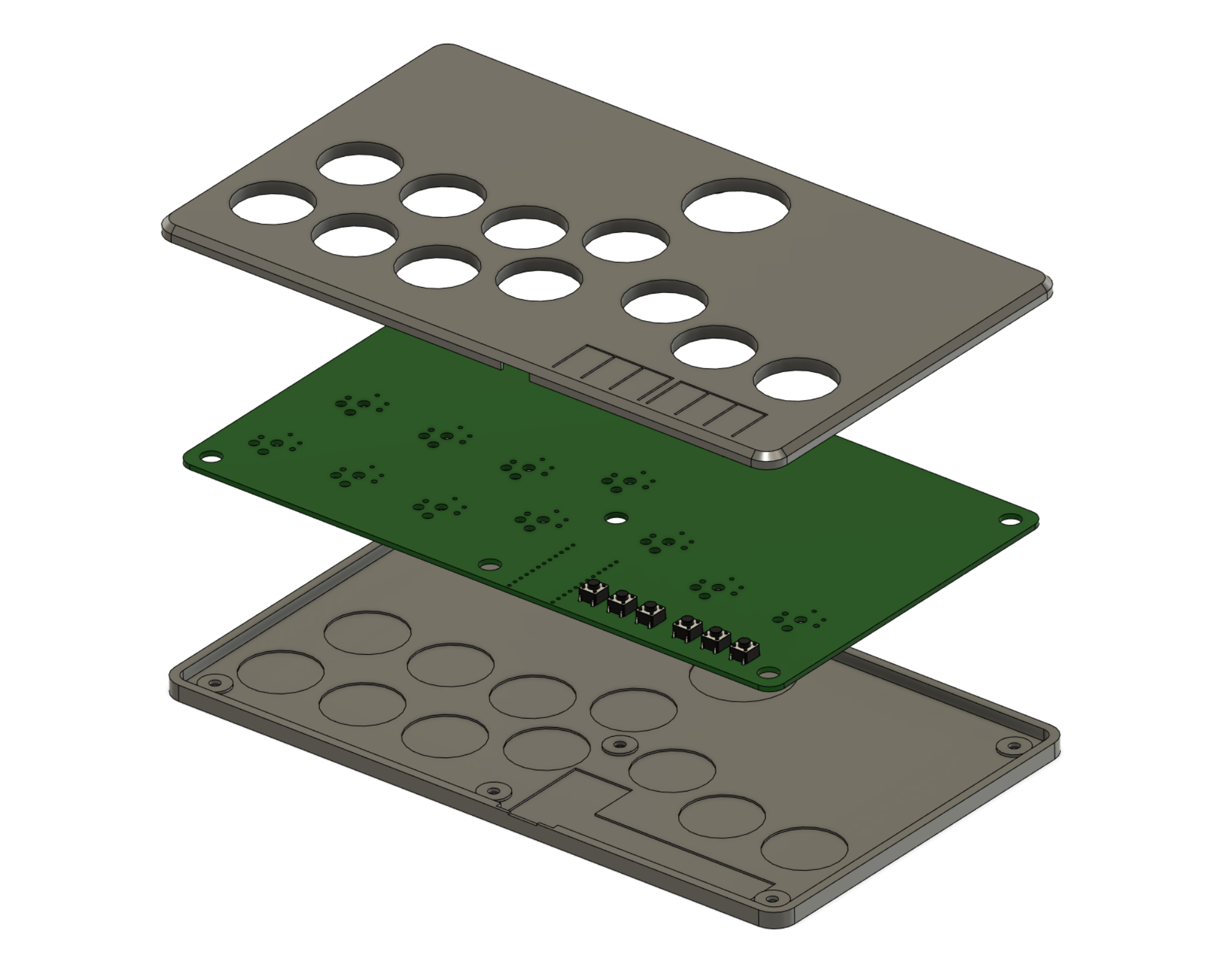 Flatbox rev1.1 exploded view of the 3D printed case