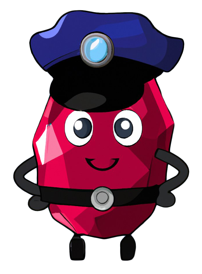 Happy cartoon ruby character wearing a police hat