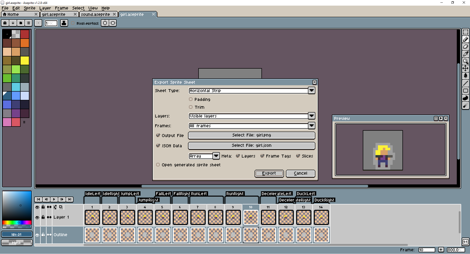 Aseprite export