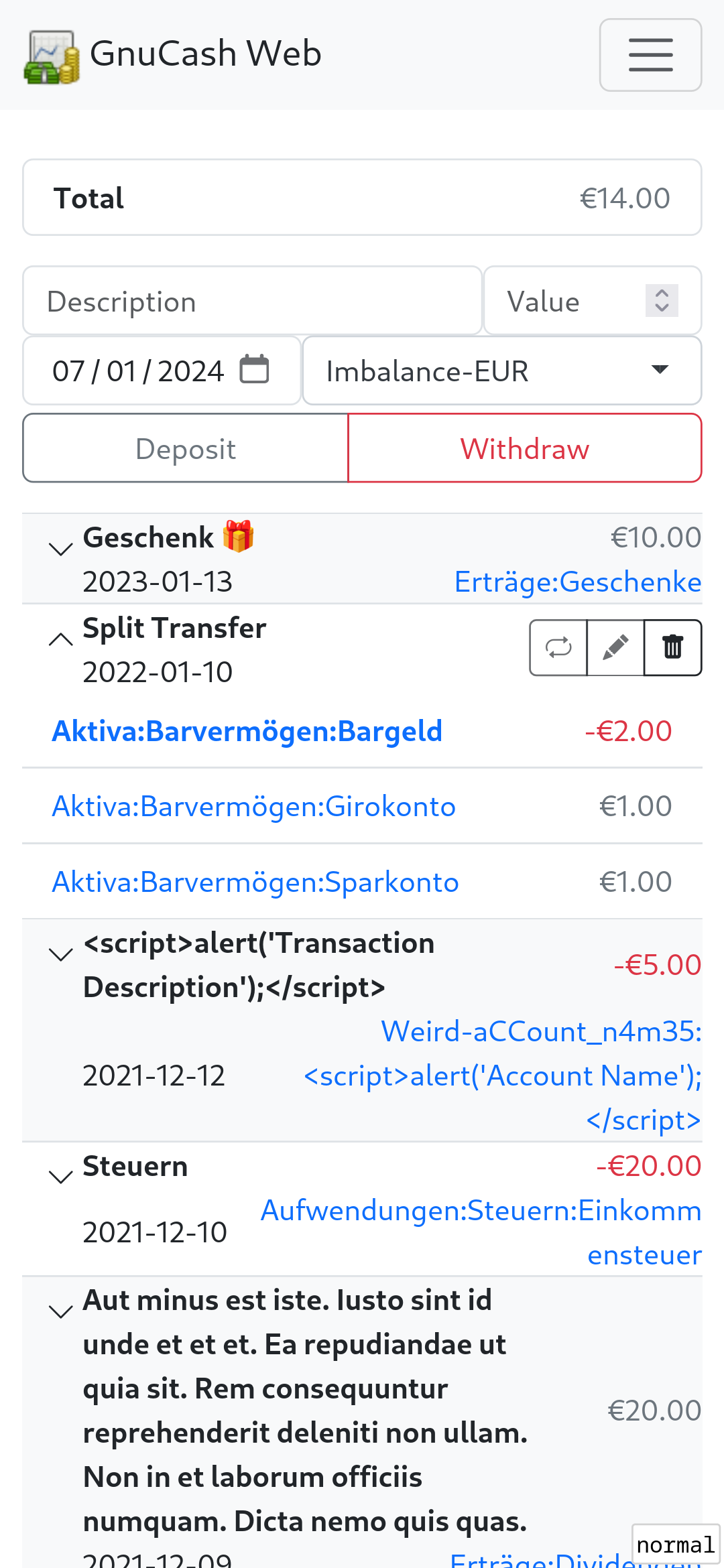 View and add transactions