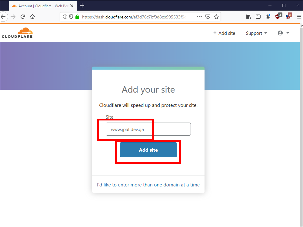 Cloudflare Add Site