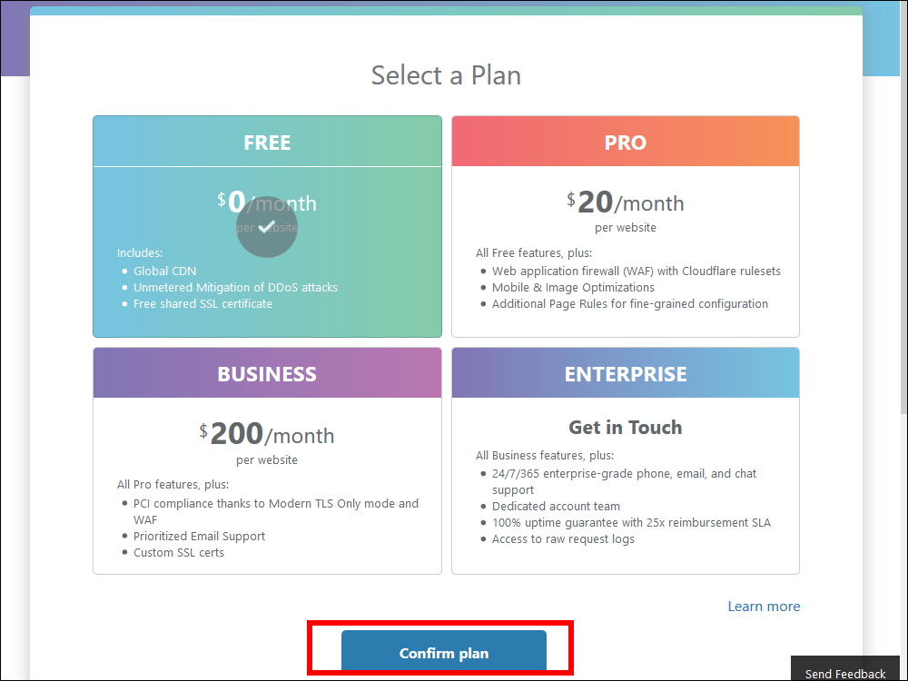 Cloudflare confirm plan