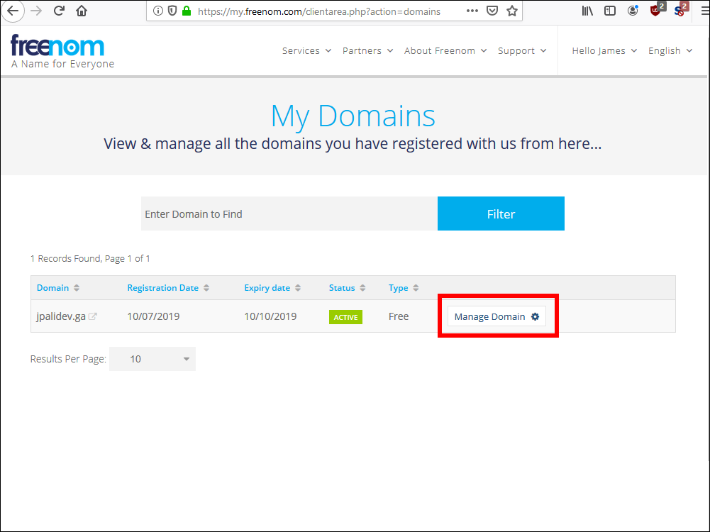 Freenom Manage Domain