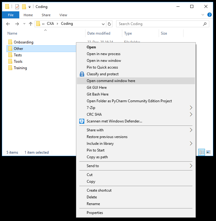 Go to the right folder using right-click folder options Windows